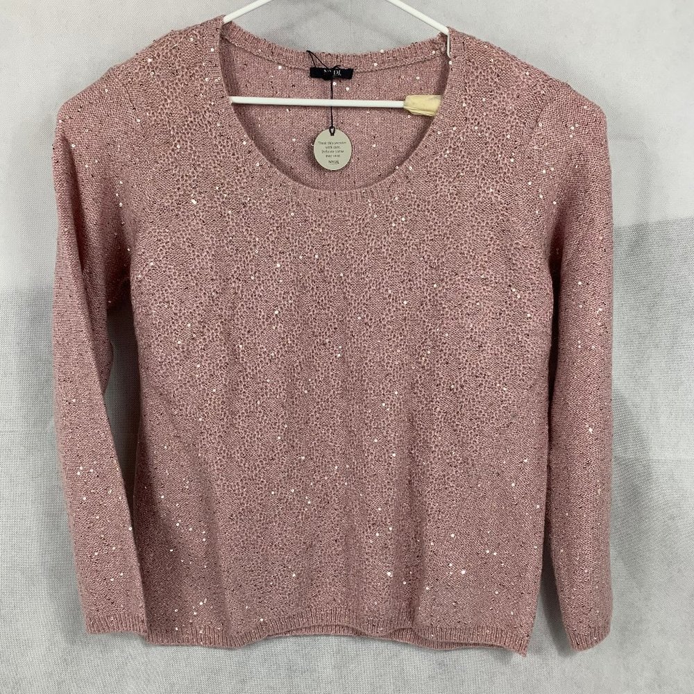 NYDJ Womens Pink Sequined Scoop Neck